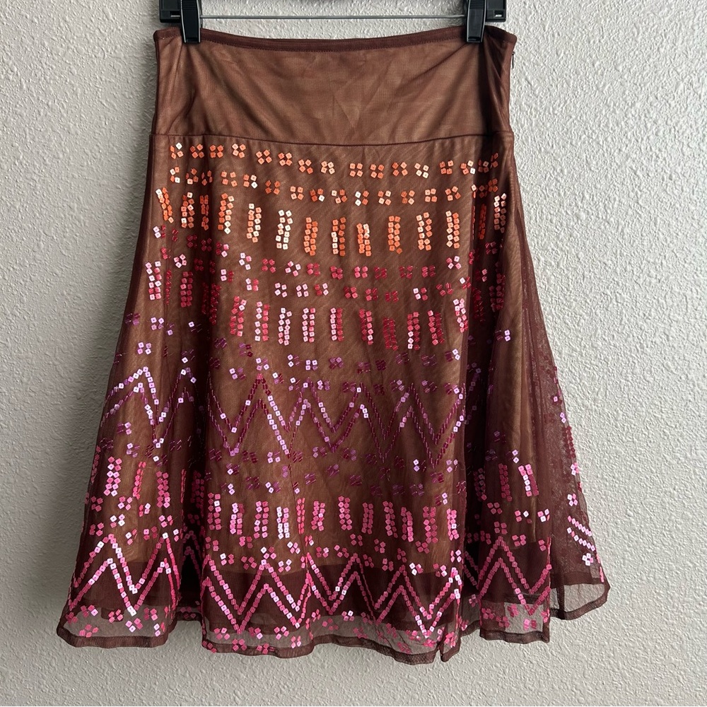 Arden B. Brown Y2K pink fairy sequin‎ knee length mesh skirt